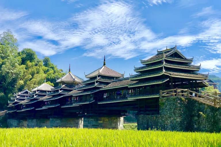 Charming Chengyang Wind and Rain Bridge, one of the Four Historic Bridges in the World.