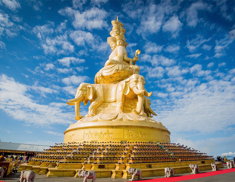 The multi-faced golden statue (48m) of Samantabhadra Bodhisattva at Golden Summit