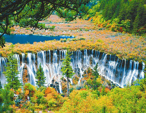 Nuorilang Waterfall is the most magnificent waterfall in Jiuzhaigou