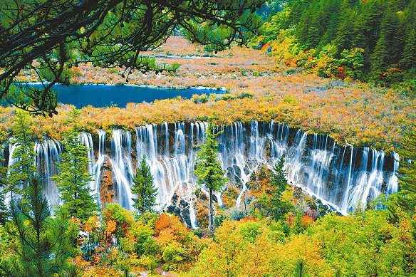 Nuorilang Waterfall is the most magnificent waterfall in Jiuzhaigou