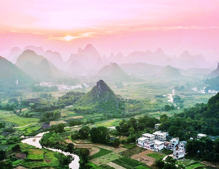 Panorama of Yangshuo Ten-mile Gallery Countryside