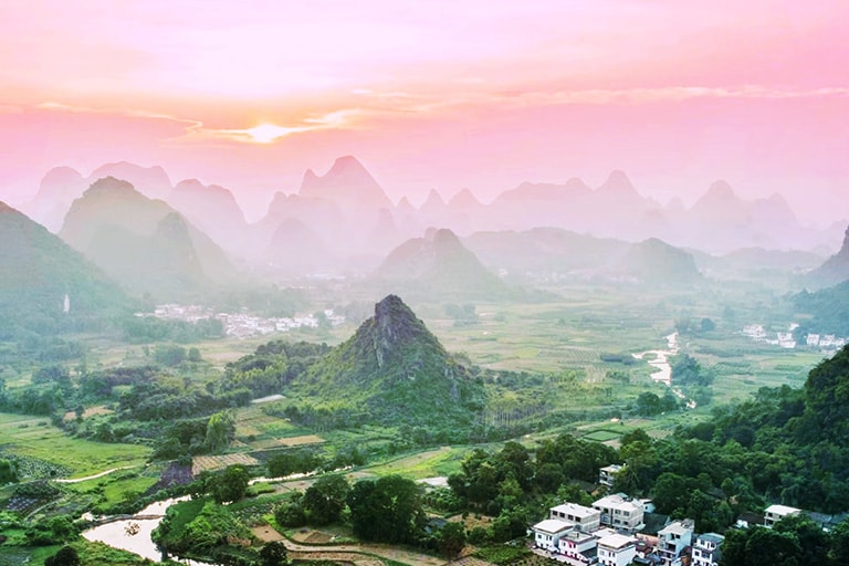 Panorama of Yangshuo Ten-mile Gallery Countryside