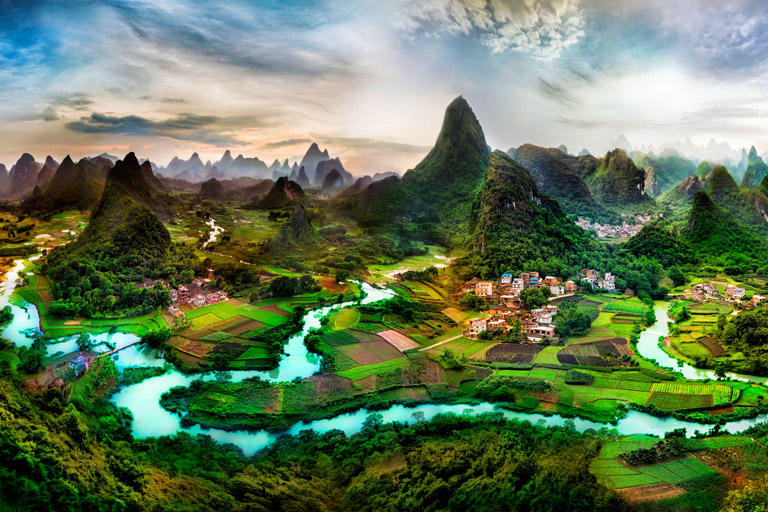 Panoramic View of Yangshuo Town